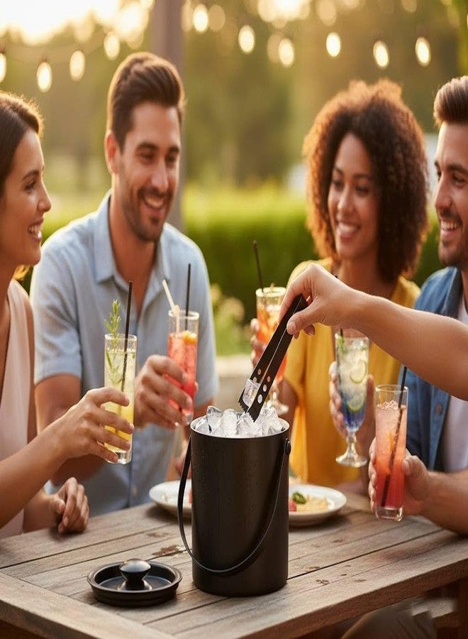 finality Stainless Steel Insulated Double Walled Black Ice Bucket with Lid & Handle, 1.5L, Ice Tong, Keeps Ice Cold for Long Hours, Bar Tools for Home Bar Accessories, Mini Bar - Image 3